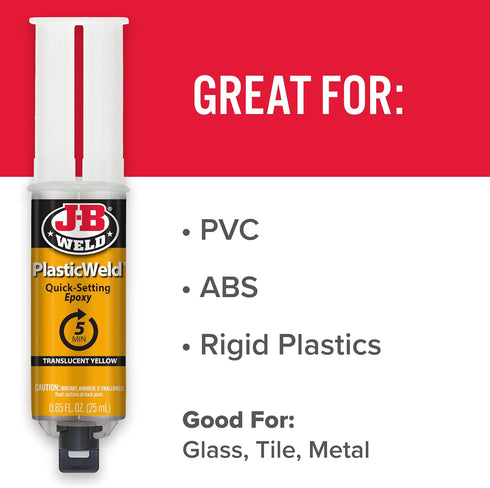 J-B Weld 50132 PlasticWeld Quick-Setting Epoxy Syringe - Translucent Yellow - 25 ml by J-B Weld
