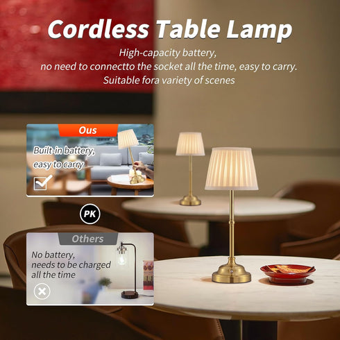 Mr. White Set 2 Dimmable of Cordless Wireless Rechargeable Touch Battery Operated LED Powered Table Lamp for Bedroom