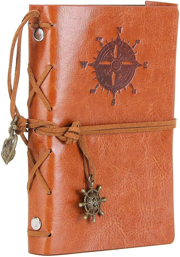 EvZ Leather Writing Journal Notebook, 5 Inches Vintage Nautical Spiral Blank Diary, Unlined Paper, Brown