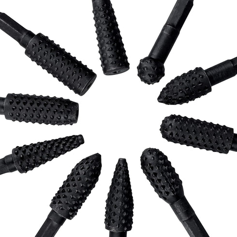 Yakamoz 10Pcs 1/4 Inch Hex Shank Rotary Rasp File Set - Wood Carving Burrs Drill Bits for Wood Polishing