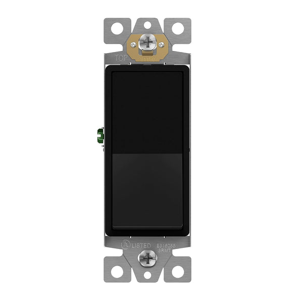 ENERLITES Decorator Paddle Rocker Light Switch, Gloss Finish, Single Pole, 15A 120V/277V, UL Listed, Black