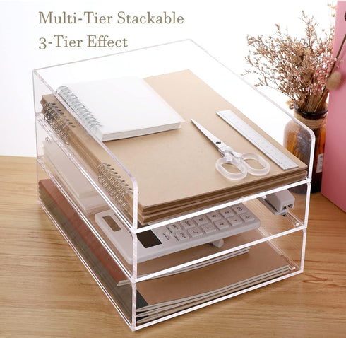 Clear Acrylic Letter Tray, Stackable Desk File Organizer for School Teacher Office Supplies - 2 Pack