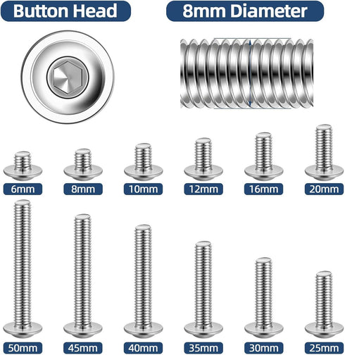 M8-1.25 x 18mm Flanged Button Head Socket Cap Screws, Fully Threaded Stainless Steel 18-8 (304), 25 PCS, Allen Drive