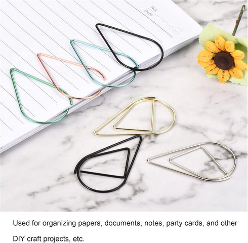 MECCANIXITY Cute Drop-Shaped Paper Clip Decorative Clips with Box 1.3 Inch Blue for Organizing Office Home, Pack of 100