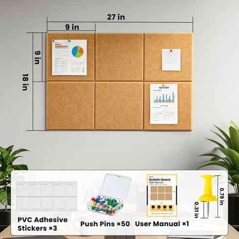 Snuvid 18''27'', 6 Pack Cork Board for Wall, Burlywood Bulletin Boards, Felt Board for Office Decor, Pin Board