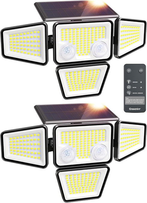 Ensenior Solar Lights Outdoor 2600LM, Motion Sensor Outdoor Light with Remote Control,