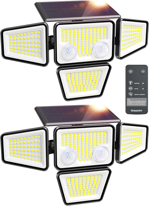 Ensenior Solar Lights Outdoor 2600LM, Motion Sensor Outdoor Light with Remote Control,