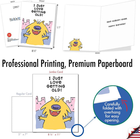 NobleWorks - 1 Cartoon Jumbo Birthday Card (8.5 x 11 Inch), Funny Bday Notecard, Comic Humor