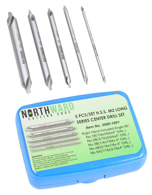 Accusize Industrial Tools 5 pc H.S.S. M2 Long Series Center Drill Set, 4'' OAL, 3560-1001