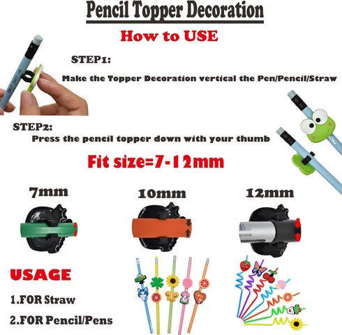 YEALQU 45PCS Cute PVC Pencil Topper Decorations, Lovely Black Clip Pencil Accessories for Junior Students Gifts