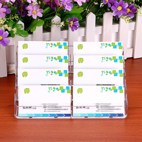 Hipiwe 2pcs 8 Pockets Acrylic Business Card Holder Stand - Clear Desktop Countertop Acrylic Index Card Filling Display