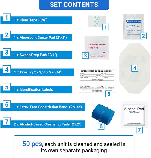 SetSchool Care50 Pack Intrveous Starter Kit with GaueSwabTapeComplete Practice Training & Clinic