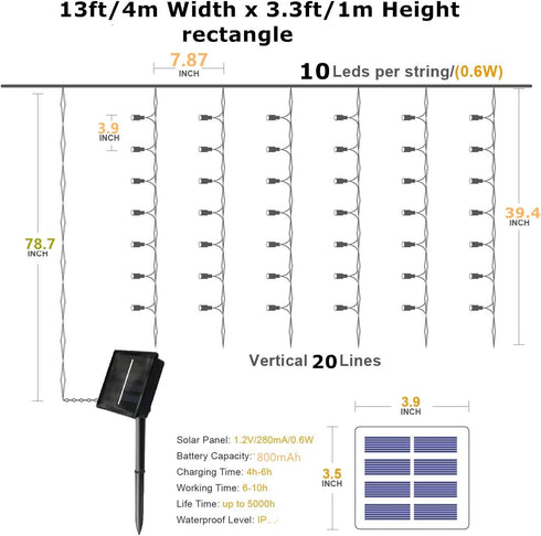 13Ft 3.3Ft 200 8 DBFAIRY Solar Curtain Lights, x LED Outdoor Curtain Lights Waterproof Auto ON/Off Modes for Garden