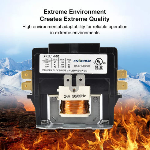 HVAC Contactor, CNAODUN 40 Amp 24V Coil 2 Pole Compatible with Air Conditioner, Compressor, Refrigeration Systems