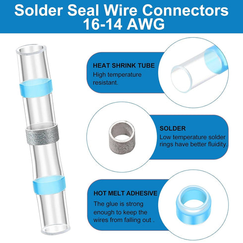 300 Solder Seal Wire Connectors, Heat Shrink Butt Connector, Waterproof Insulated Electrical Terminals for Automotive