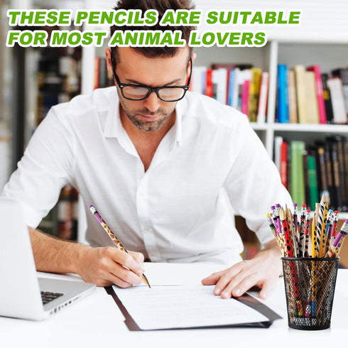 Zhehao 36 Pcs Jungle Theme Pencils, Animal Print Pencils with Eraser, Bulk Safari Pencils for Kids