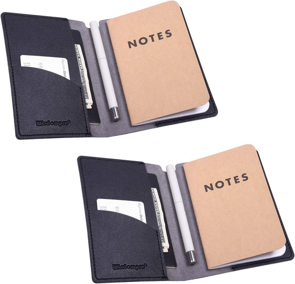 Wisdompro 2 Pack Journal Cover, PU Leather Notebook Cover for 3.5" x 5.5" Pocket Notebooks - Black