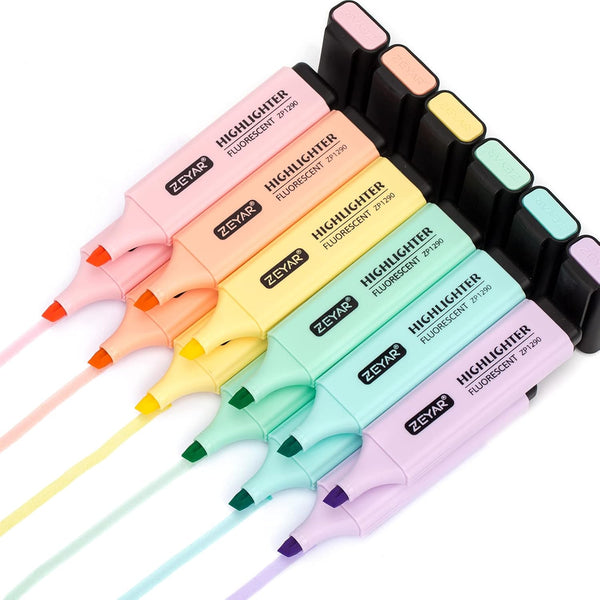 ZEYAR Highlighter, Macaron Colors Chisel Tip Marker Pen, Assorted Colors, Water Based, Quick Dry (2 Sets)