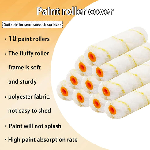 10 Pieces Paint Roller Cover, 6 Inch Microfiber Washable Covers for House Painting Supplies