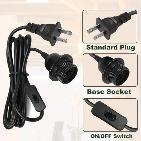 Bulb E26 E27 16Ft, 4 Pack Plug in Pendant Light Cord, Hanging Lantern Extension Cord with Socket with On/Off Switch
