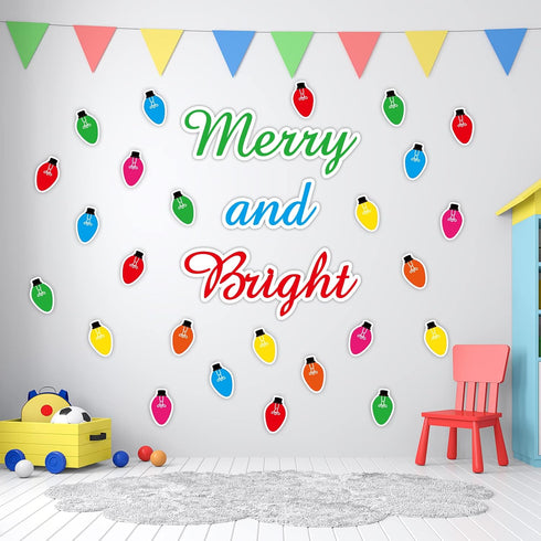 Christmas Bulletin Board Decorations - Merry and Bright Light Bulb Paper Cutouts for Kids Nursery