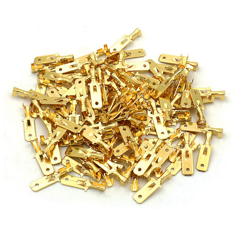 Baomain 1/4" Male Spade Quick Splice Crimp Terminals, Non Insulated, Pack of 100