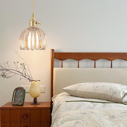 Mini Pendant Lights Kitchen Island, Small Adjustable Pendant Light Fixture with Amber Tulip Glass Lampshade, Vintage