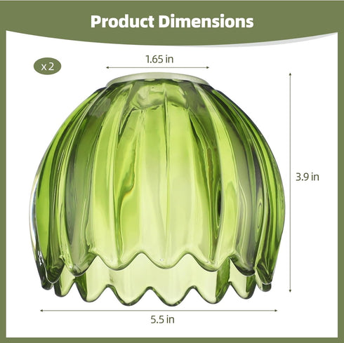 DORMIYA 2 5.5 3.9 E26 E27 Pcs Green Tulip Glass Lamp Shade, x in, Fits Sockets, Retro Replacement Shade, Small Flower