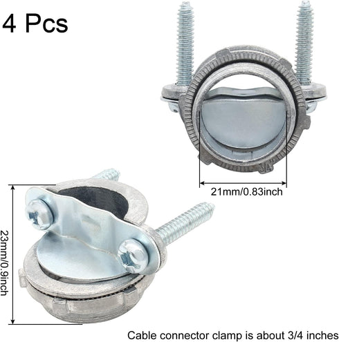 4 Pcs 3/4 Inch Clamp Type Cable Connectors, Zinc Clamp Cable Connector Fittings for Metallic Conduit Protect Cables