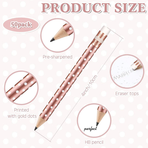 Crtiin 50 Pcs Half Pencils with Eraser, Golf Pencils for Baby Bridal Shower Mini Game Pencils (Dot, Heart)