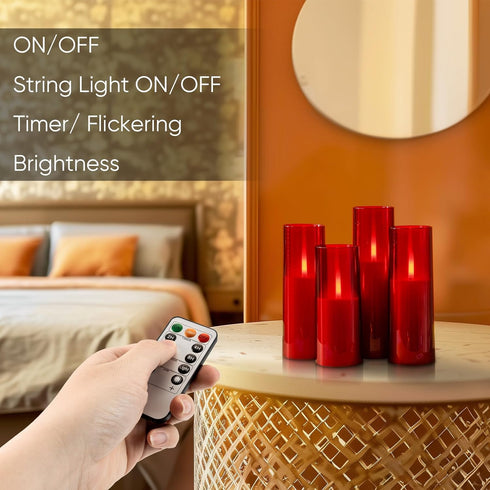Homemory Red Acrylic Flameless LED Candles with Remote & Timer, Battery Powered, Fake Candles, Elegant Home Decor