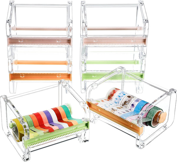 Outus 6 Pieces Transparent Washi Tape Dispenser, Multi Masking Tape Cutter Holder for Desktop Office Storage