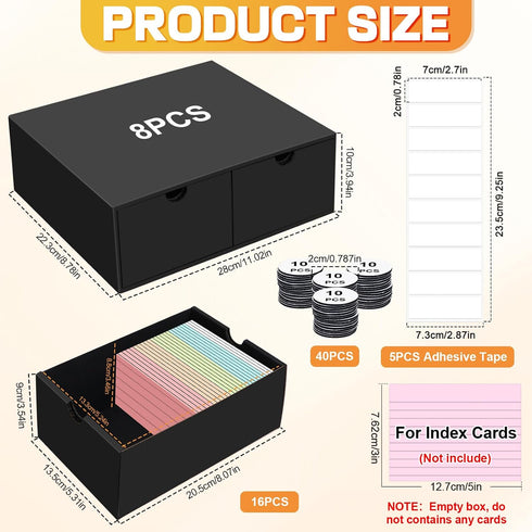 aopule 8 Packs Box,3x5 Lid,2-Compartment,Hold 16000 3''x5'' Index Cards Index Card Holder with Cards,Black Recipe