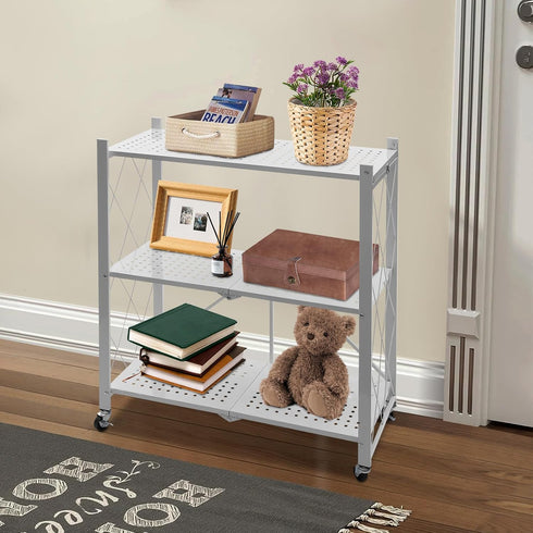 Oiveinya Cart,3-Tier Foldable Storage Rolling Portable Utility Service Cart with Wheels Folding Metal Cart Organizer