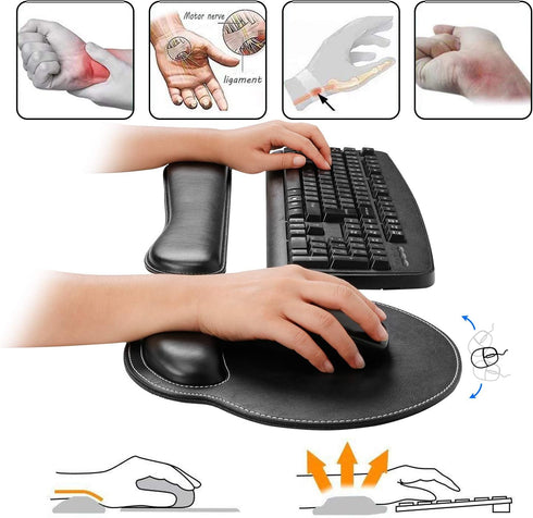 RICHEN Ergonomic PU Leather Keyboard Wrist Rest and Mouse Pad Set with Memory Foam for Computer/Laptop, Comfortable
