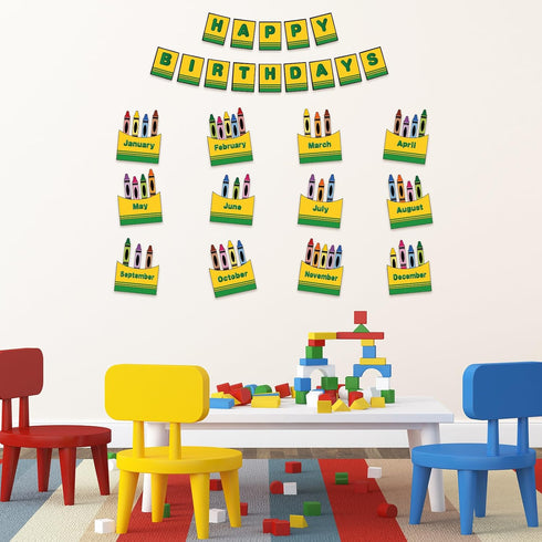 Set 68Pcs FYSUIMU Happy Birthday Bulletin Board Back to School Crayon Paper Cutouts Calendar Chart Poster with Glue