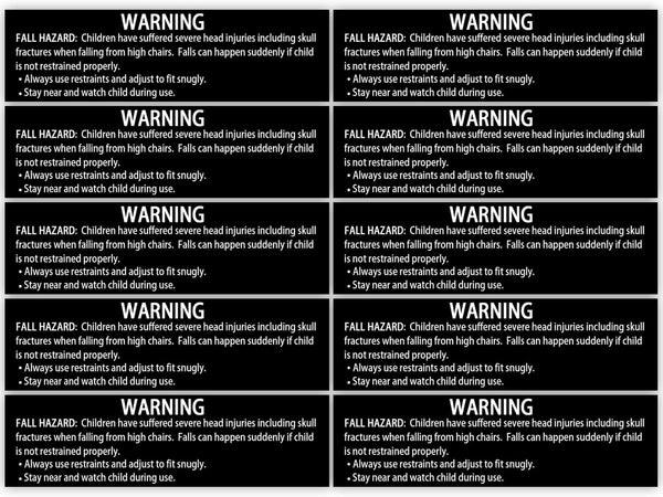 Besttile 10 PCS High Chair Warning Labels 2x7 Inch Fall Hazard Warning Labels