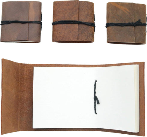 TUZECH Handmade Leather Bound Book of Shadows Mini Scrapbook Notebook, Set of 4, Blank Unlined Small Pocket Diary