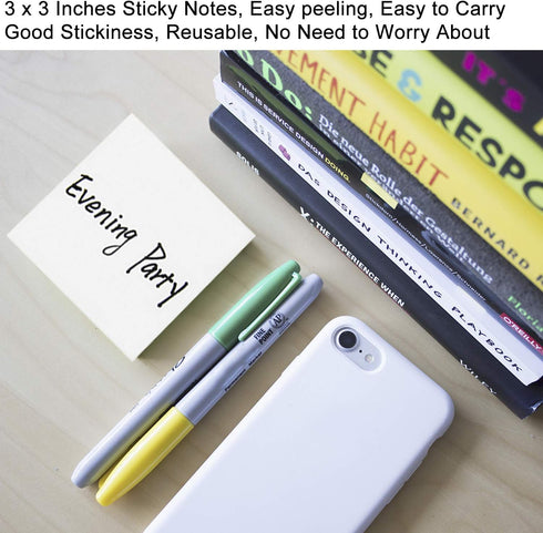 White Sticky Notes, 6 Pads, 3 x 3 Inch, 100 Sheets/Pad, Self-Stick Notes for Office, School