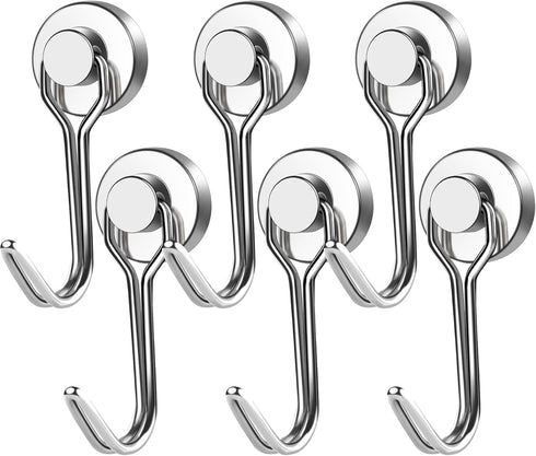 E BAVITE 30LB Magnetic Hook, New Upgraded Swivel Swing, 6 Pack, Strong Neodymium Magnet for Refrigerator, 60mm