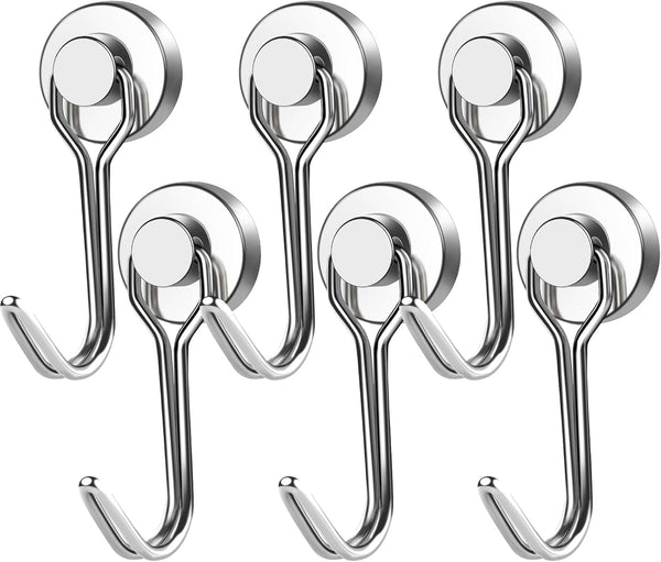E BAVITE 30LB Magnetic Hook, New Upgraded Swivel Swing, 6 Pack, Strong Neodymium Magnet for Refrigerator, 60mm