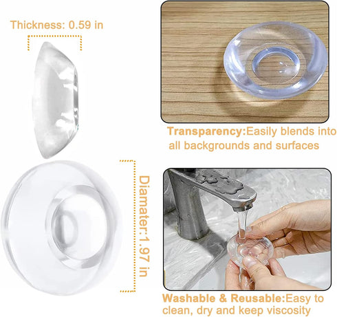 Door Stopper Wall Protector, Reusable Rubber Door Stops, Adhesive Bumper Protector for Door Knobs (Clear, 4 Pcs)
