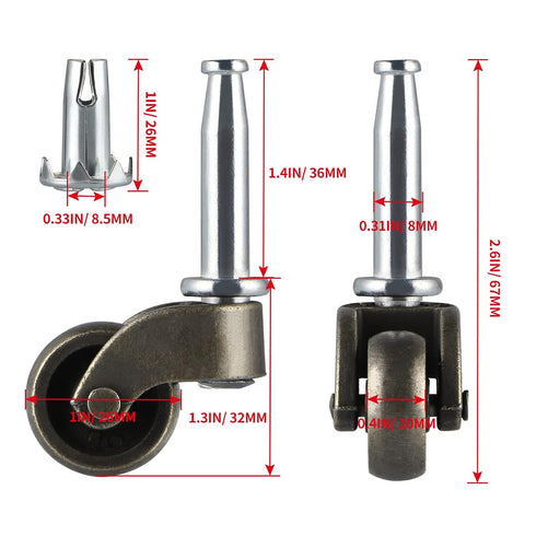 Skelang 1", 360Lbs Swivel Stem Caster Zinc Alloy Caster with Socket, Caster Wheel Replacement for Coffee Table, Chest