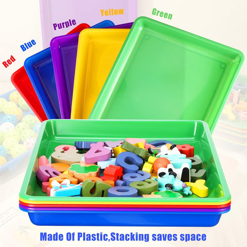 Maitys 15 Pcs Flat Plastic Trays 16.1 x 11.8'' Sensory Storage Tray, Stackable Classroom Bins for Office Home Organizer