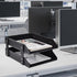 Leather Desk Organizer, 2-Tier Stackable Letter Tray Holder for Document, Stationery, Magazines, Black