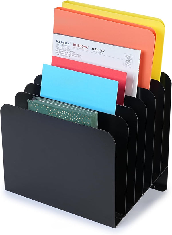Huron Desktop File Organizer, Slant 6 Slot, Black Commercial Grade Steel for Office Storage