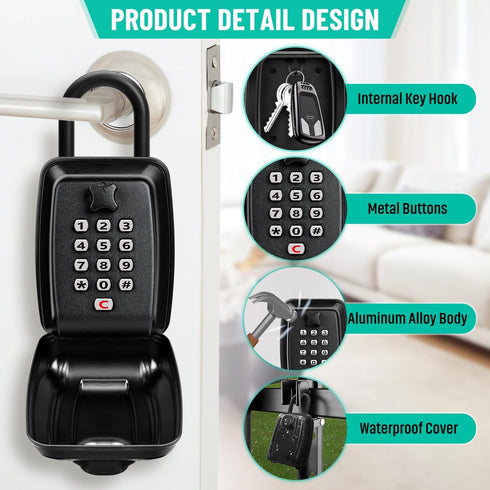 Sturdy Waterproof Key Lock Box for Outside, Large Capacity 12-Digit Combination Security Lockbox for Home, Garage,