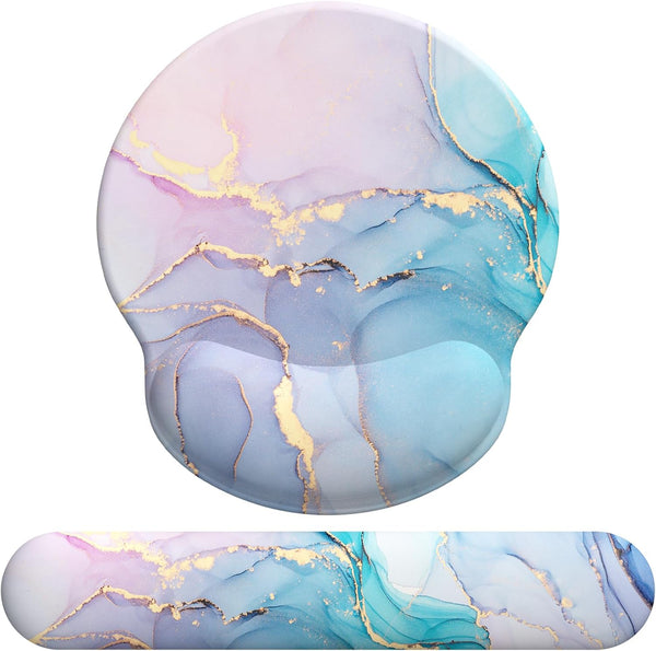 Ergonomic Mouse Pad Wrist Support, Memory Foam Keyboard Wrist Pad & Gel Wrist Rest Set for Easy Typing & Pain Relief