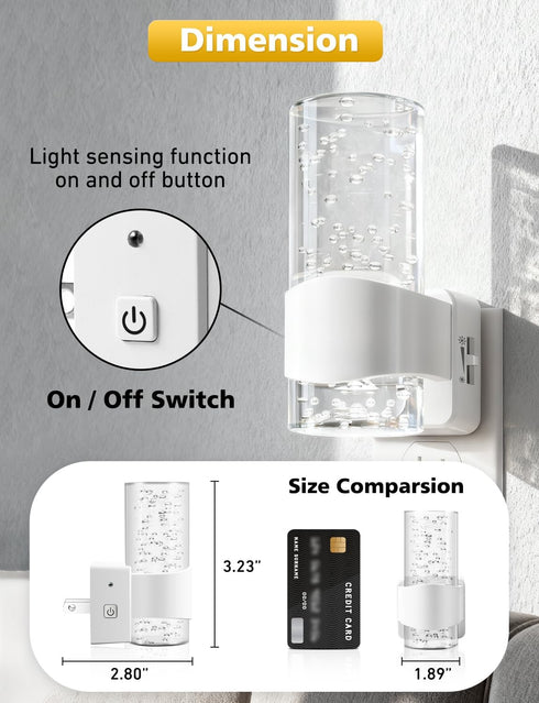 HOTEKME Dimmable 2 Pack 3000K Night Lights Plug into Wall, LED Night Light with Dusk to Dawn Sensor, Plug in Night