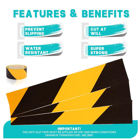2 Inch x 110 FT Black & Yellow Floor Marking Tape, High-Visibility Adhesive Hazard Tape for Caution and Aisle Marking